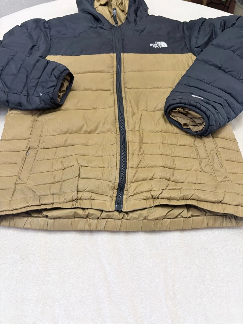 The North Face Men’s Hooded Puffer Jacket - Black & Tan Reversible